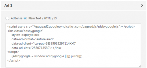 ADSENSE CODE input form